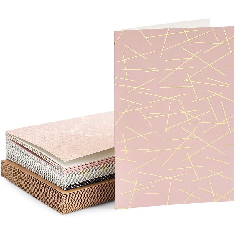 24 Count Geometric Gold Foil Notecards Invitation Cards with Envelopes in 6 Designs for Wedding and Party, 4" x 6"