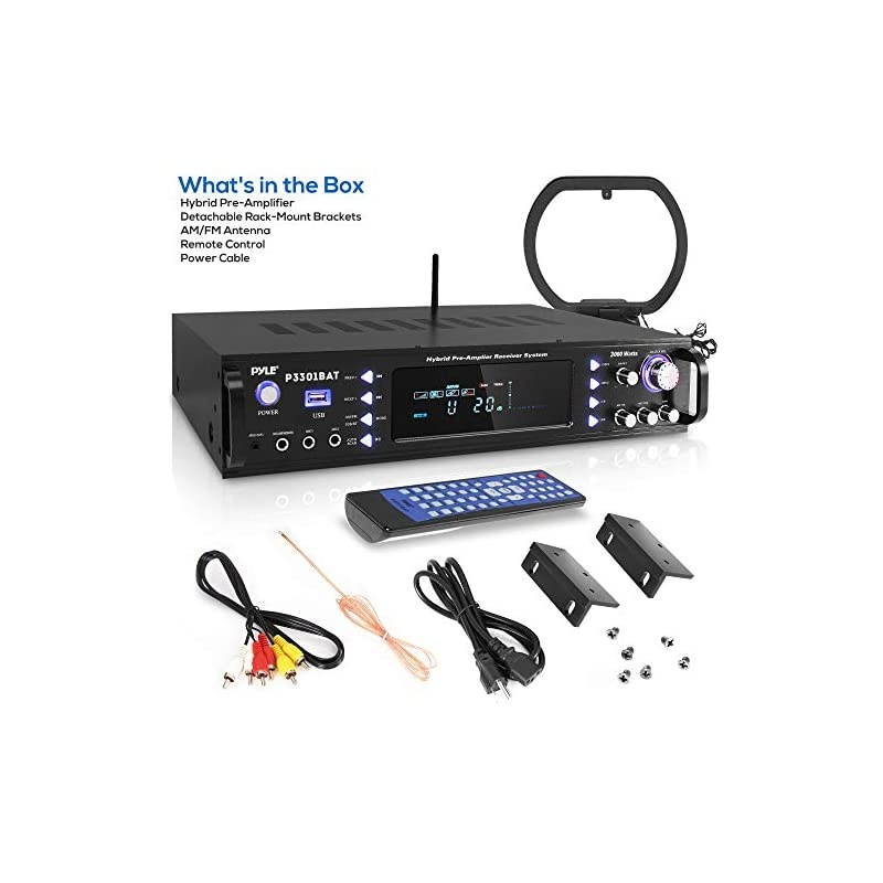 Wireless Bluetooth Home Stereo Amplifier - Hybrid Multi-Channel 3000 Watt Power Amplifier Home Audio Receiver System w/AM/FM Radio, MP3/USB,AUX,RCA Karaoke Mic in - Rack Mount, Remote -  P3301BAT