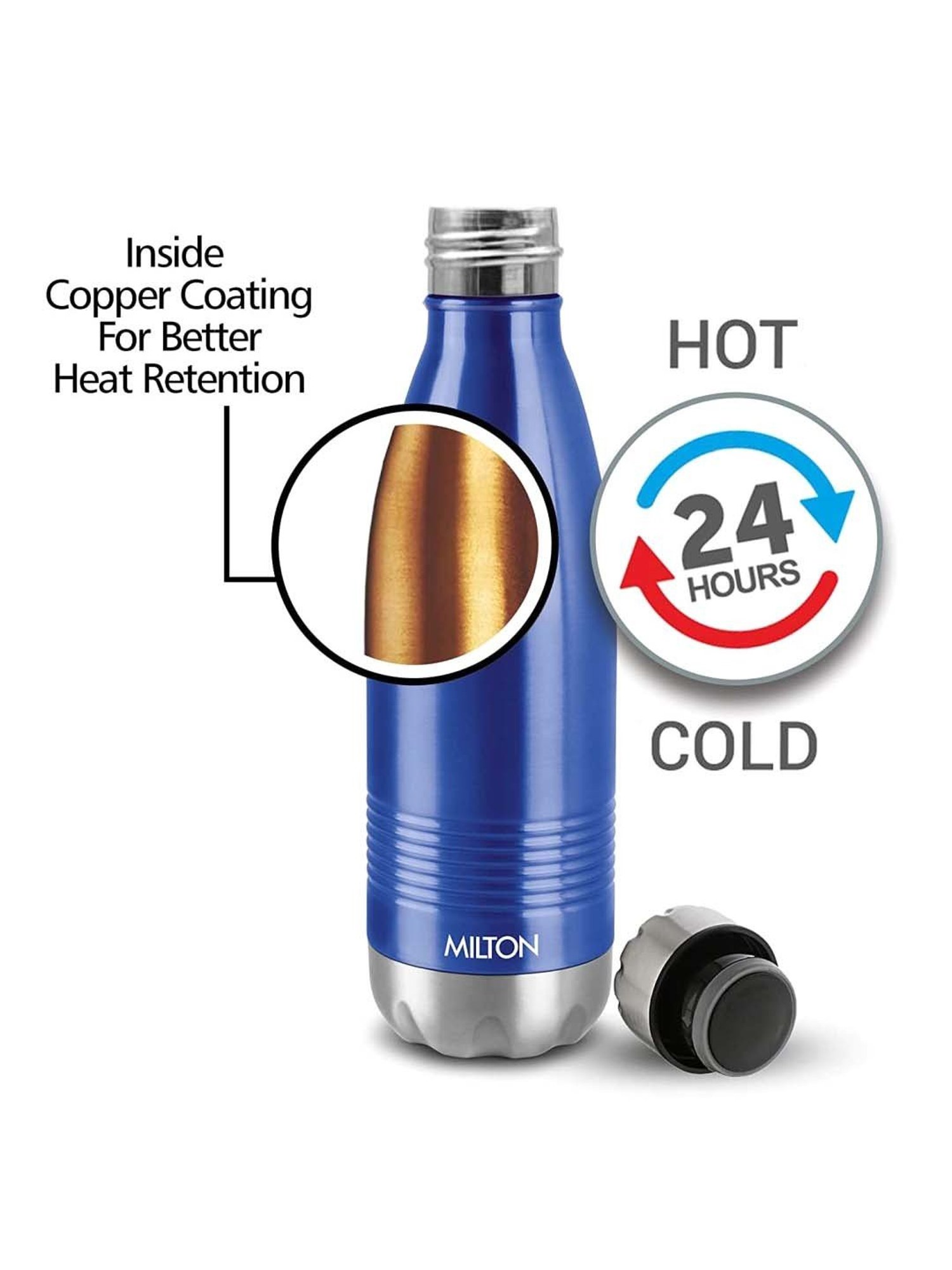 Milton Duo Dlx Blue Stainless Steel Hot & Cold Insulated Water Bottle (0.7 L)