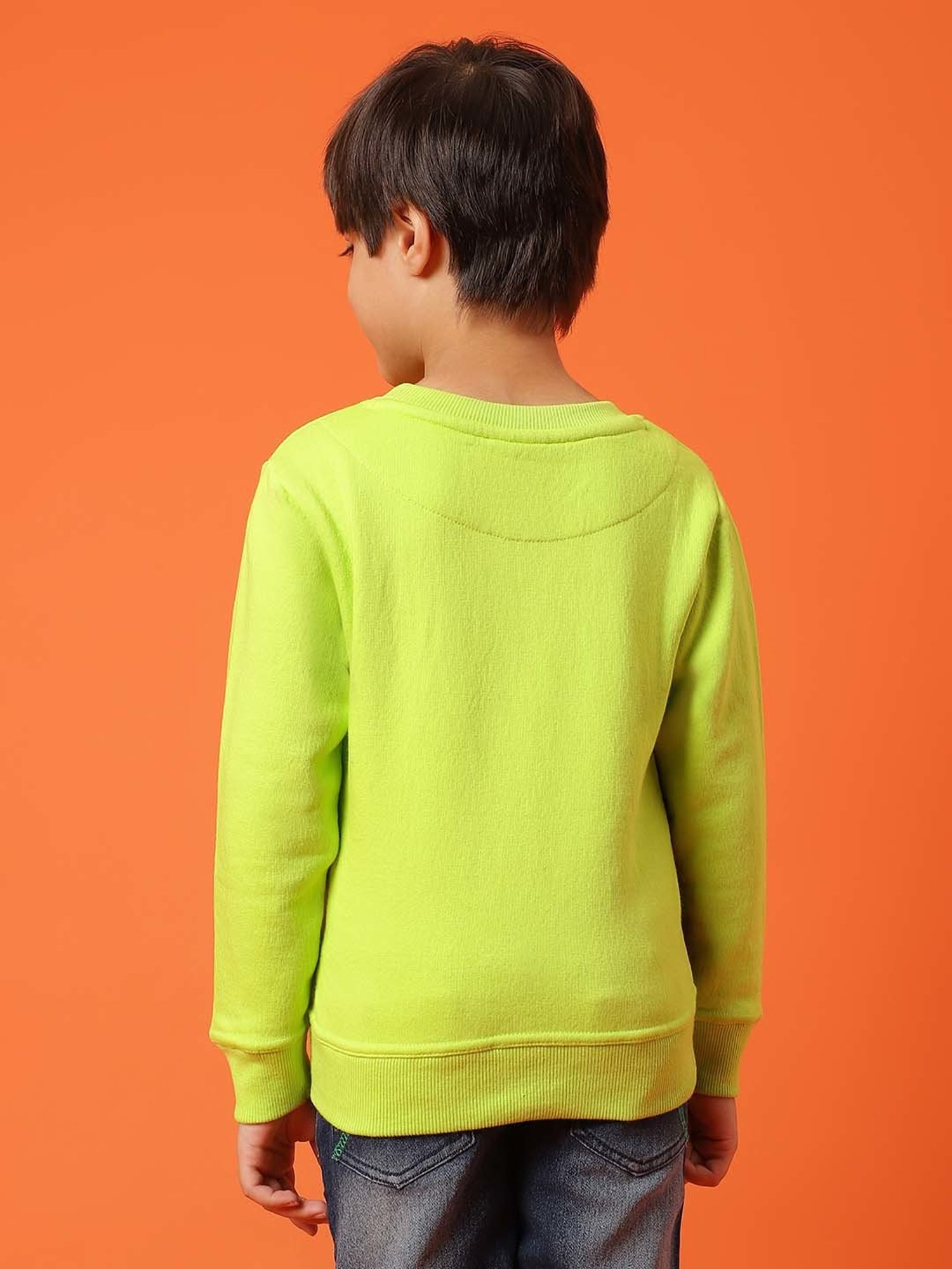 Tales & Stories Kids Neon Green & Black Cotton Regular Fit Full Sleeves Sweatshirt
