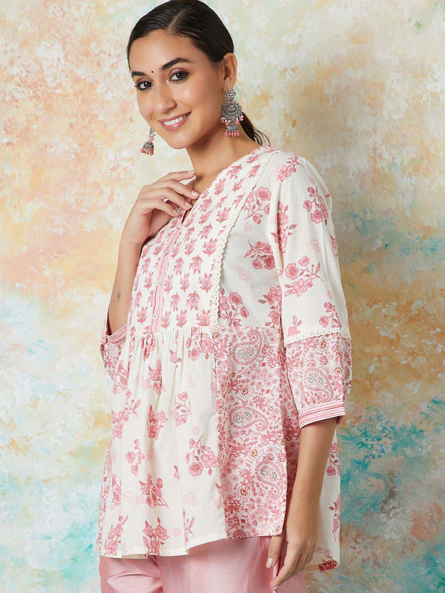 Melange by Lifestyle Off-White Cotton Printed Tunic