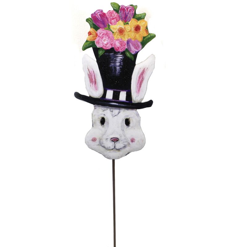 Easter 32.75" Dapper Top Hat Rabbit Flowers Garden Stake  -  Decorative Garden Stakes