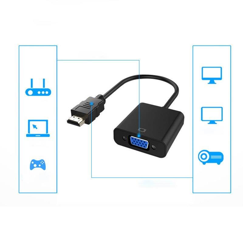 Black HDMI to VGA Adapter Digital to Analog Audio Converter M/F Video Cable for Xbox 360 PS3 PS4 PC Laptop TV Box to Projector