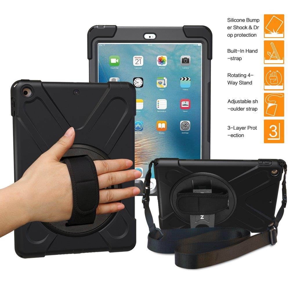 BRAECNstock New iPad 2018/2017 Case(5th Generation), Three Layer Heavy Duty Soft Silicone Hard Bumper Case Built-in Kickstand Shockproof Durable Rugged Case for New iPad 9.7 Inch 2018/2017(Black)