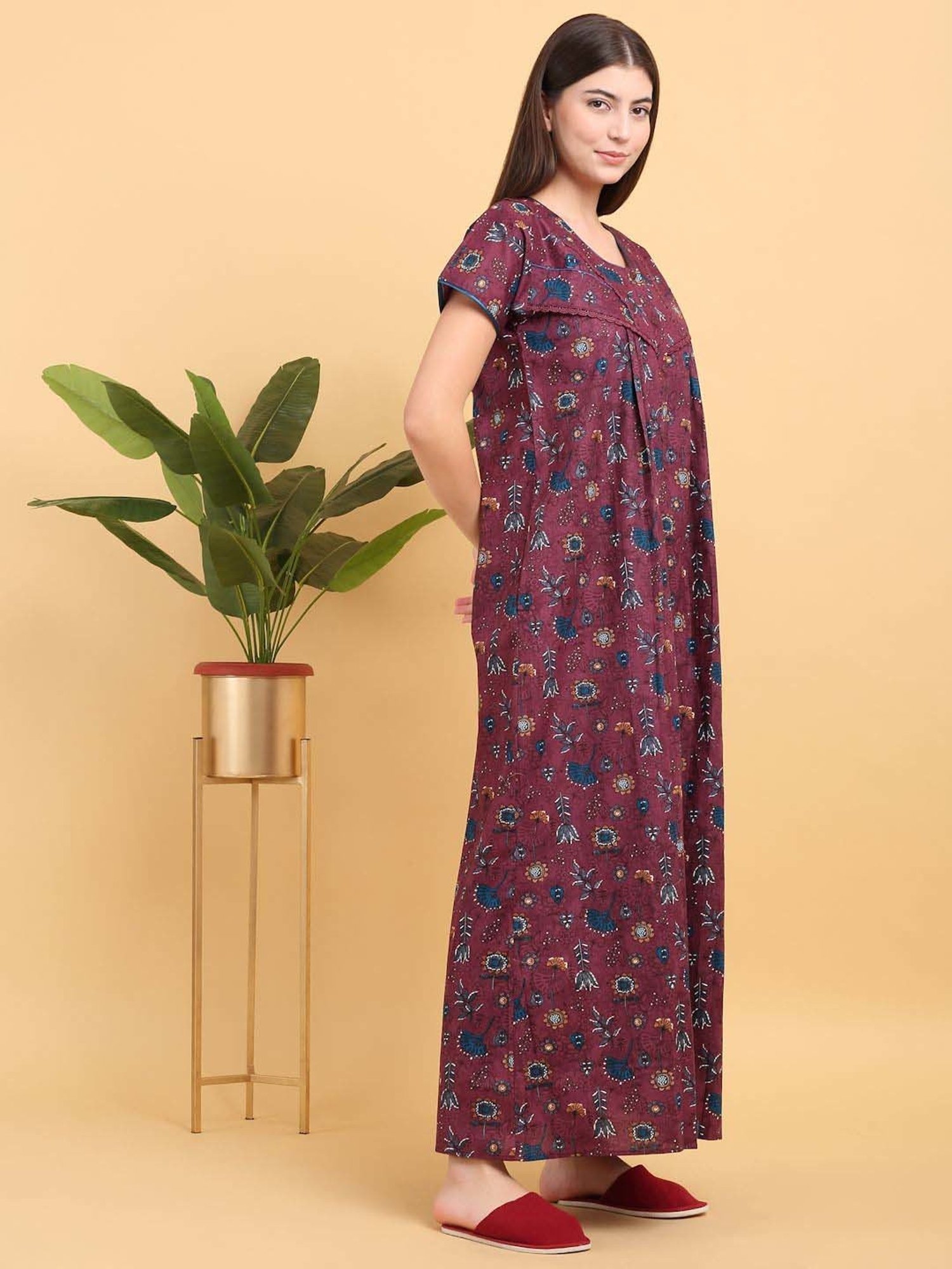 Sweet Dreams Red Cotton Printed Night Dress