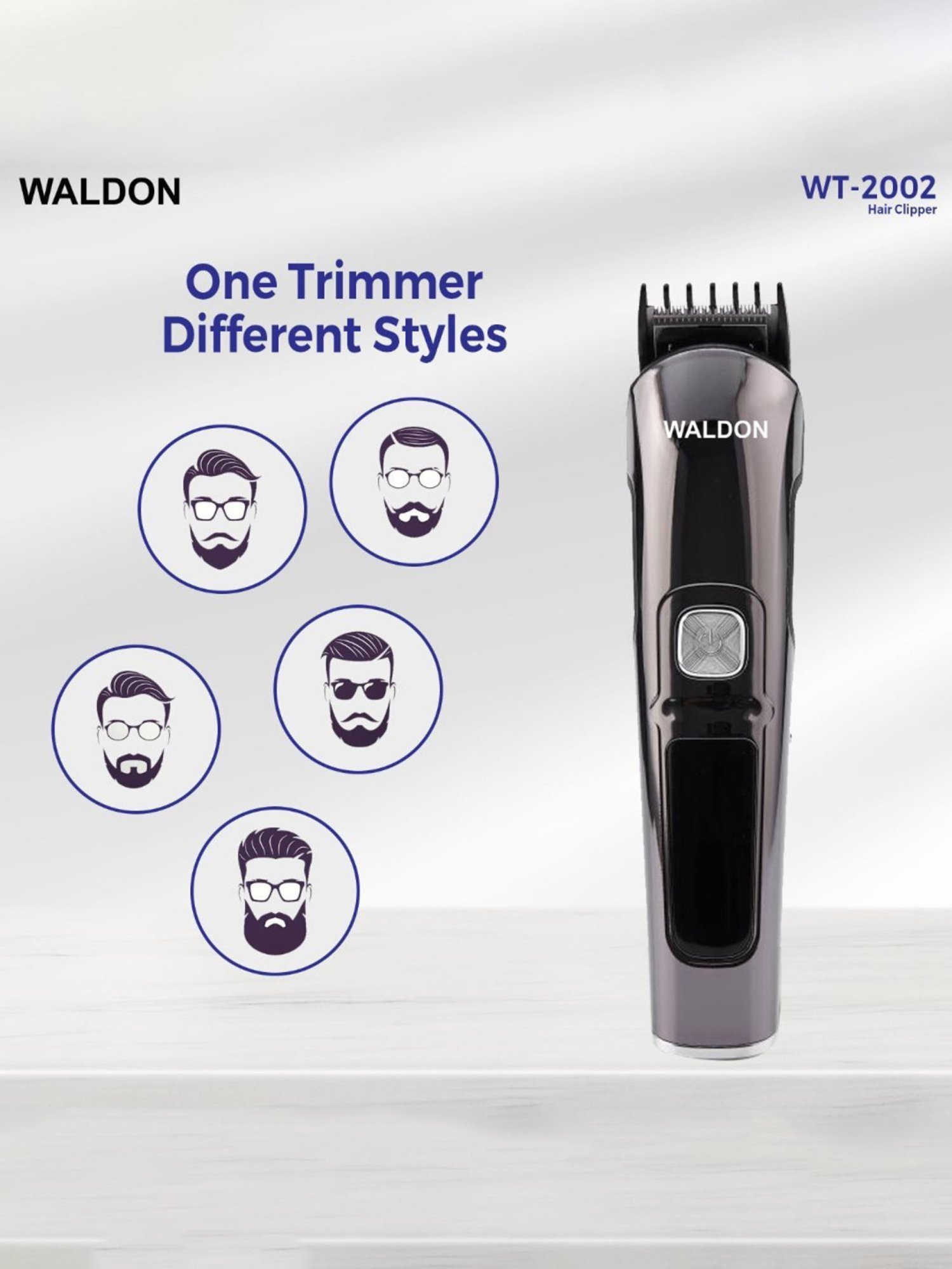 Waldon WT-2002 Professional Cordless Hair Clipper and Trimmer - 90 Min Runtime (Silver)