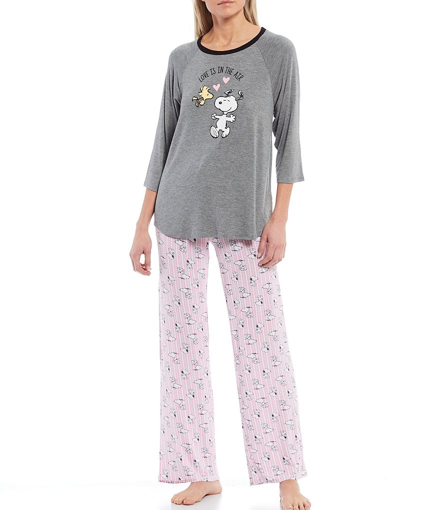 Peanuts Snoopy & Striped Print Jersey Knit Sleep Pants