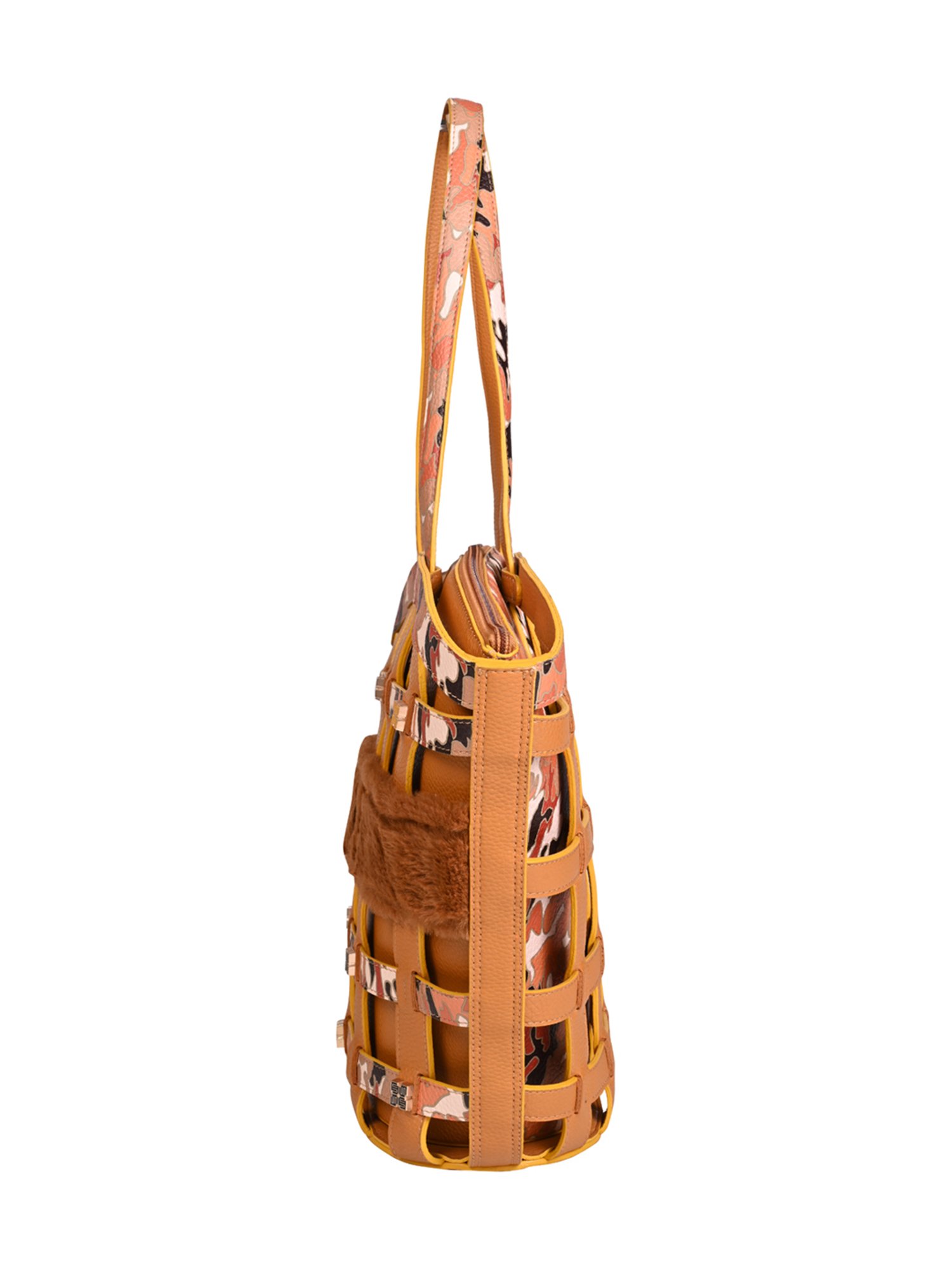 Eume Praline Mustard Camo Vegan Leather Tote Bag