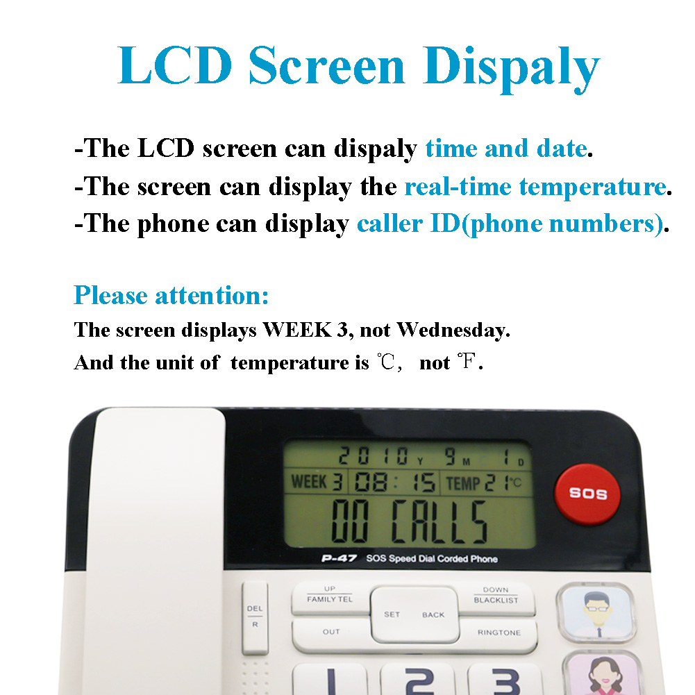 KerLiTar P047W Home Landline Phone with Caller ID Upgrade Corded Phone for Home with Luminous&Large Button/Clear Volume/SOS Emergency Button/Speed Dial Memory/Blacklist