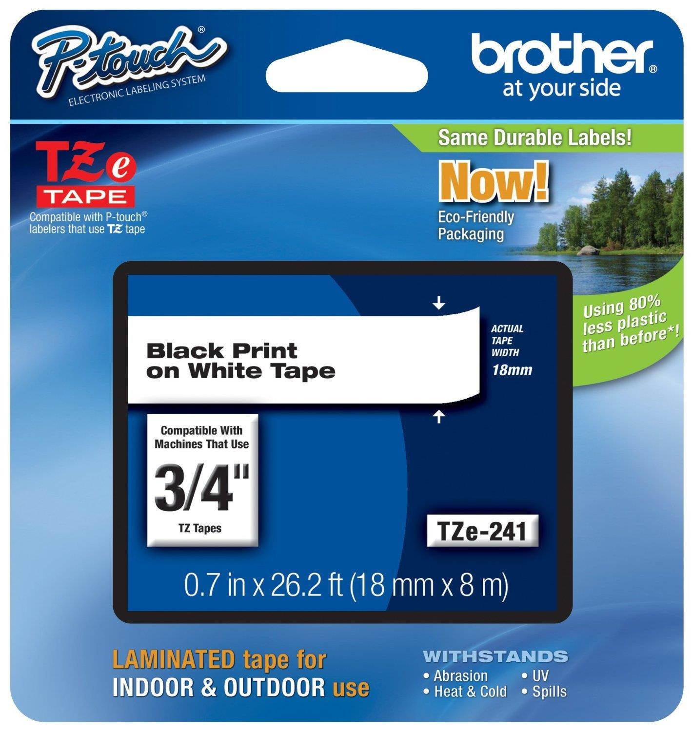 5Pack Brother P-touch 3/4" (0.7") Black on White Standard Laminated Tape - 26.2 ft. (8m)