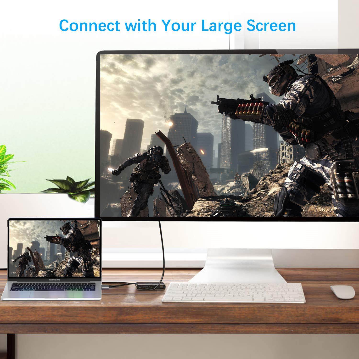 Tobenone USB C to HDMI VGA Hub, 8-in-1 USB C Adapter with 4K HDMI, 2K VGA, 2 x USB 3.0, USB-C 87W Charging Power Delivery, 10/100/1000Mbps RJ45 Enternet, SD/Micro SD Card Reader