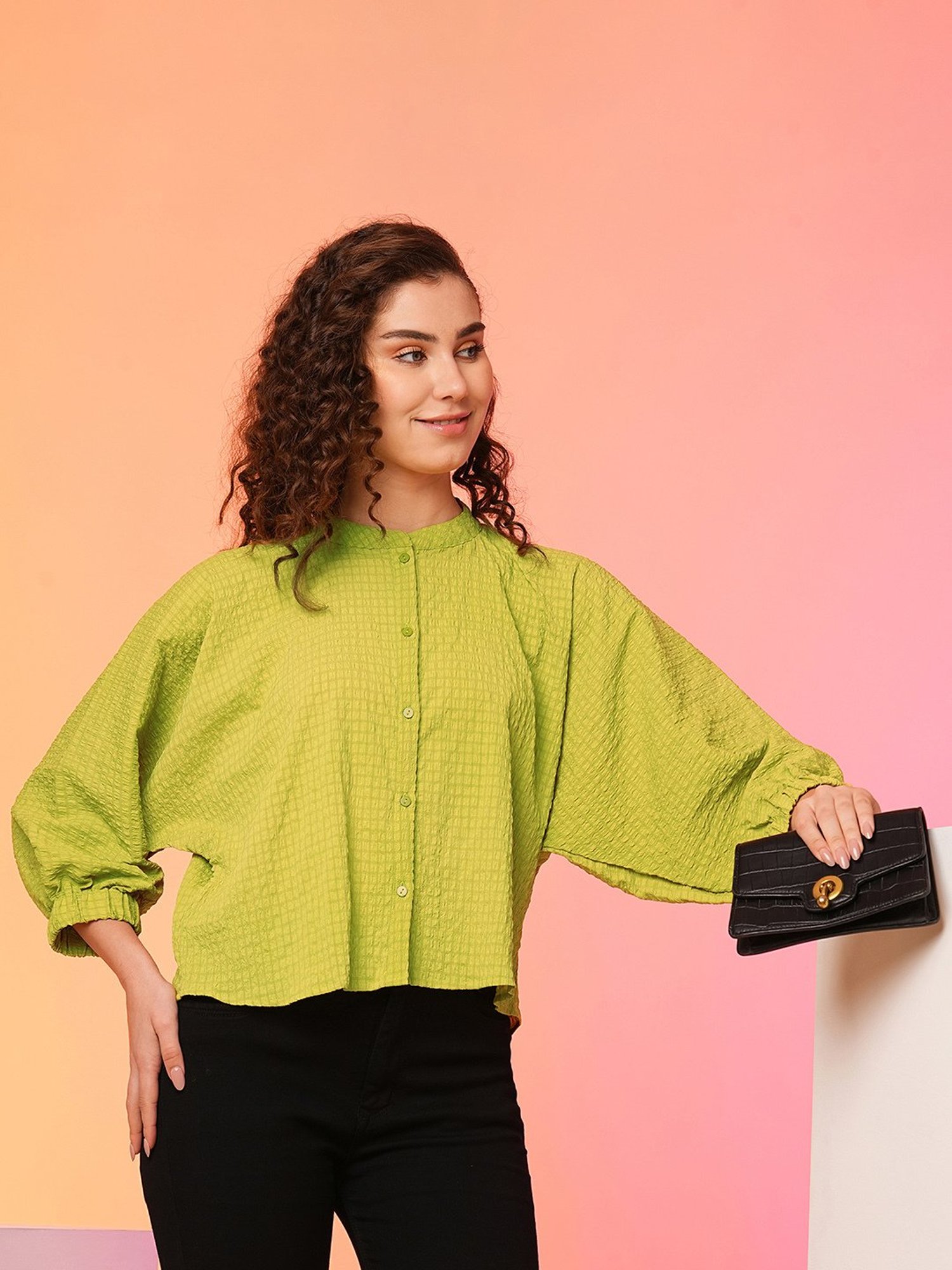 Globus Lime Self Design Oversized Top