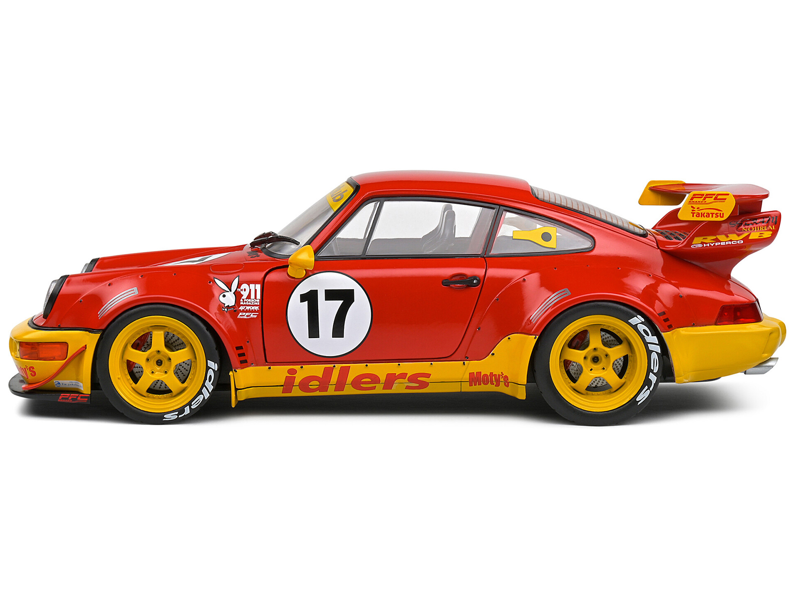 2016 RWB Bodykit #17 "Maty&rsquo;s Idlers" Red and Yellow with Graphics 1/18 Diecast Model Car by Solido