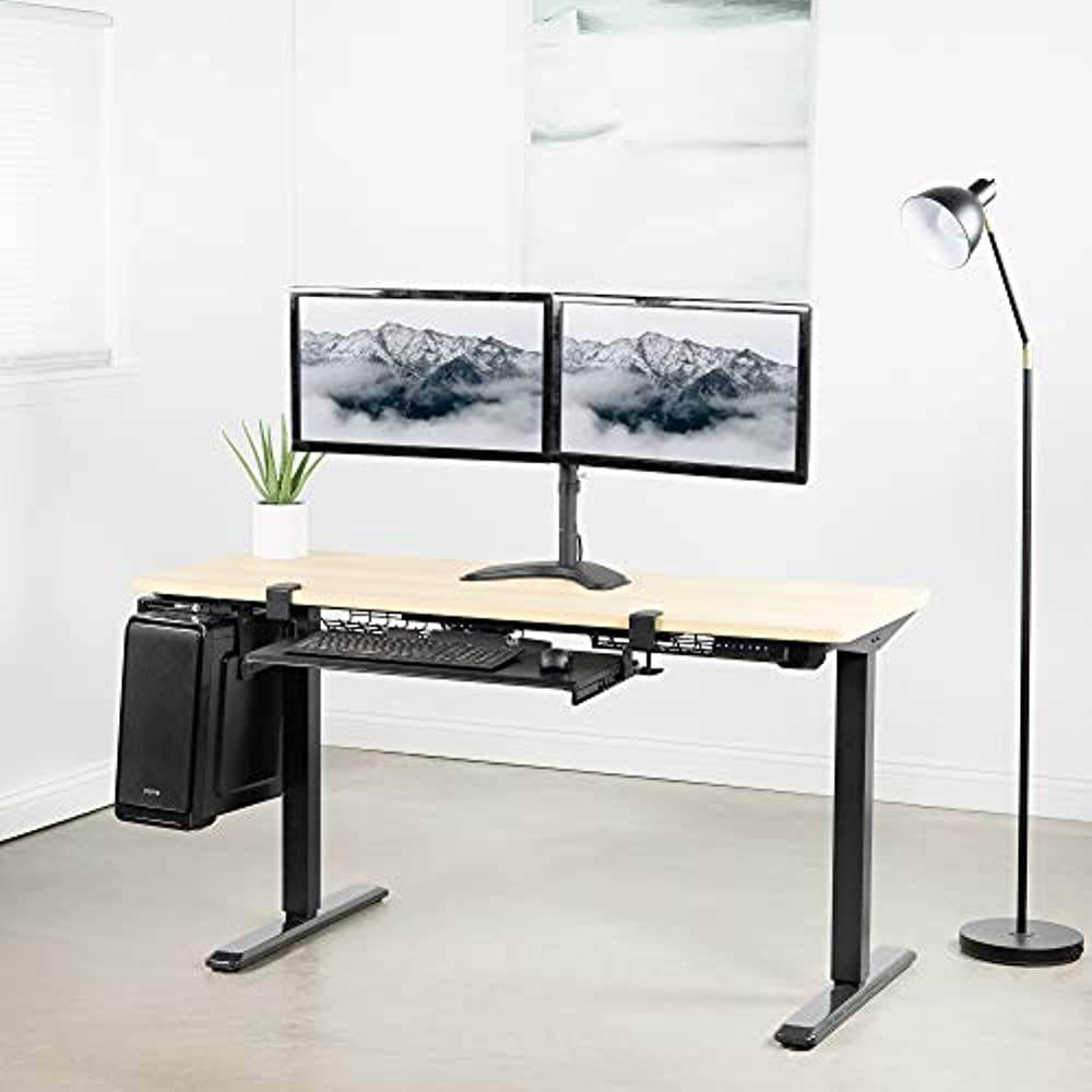 VIVO Full Motion Dual Monitor Free-Standing Desk Stand VESA Mount Double Joints | Holds 13" to 32" Screens (STAND-V102K)