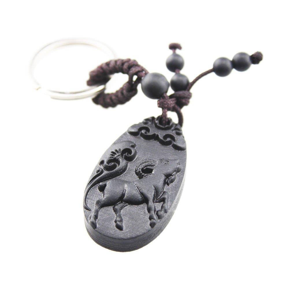 FOY-MALL Chinese Zodiac Sheep Ebony Wood Men Women Key Chain for Gift M1111