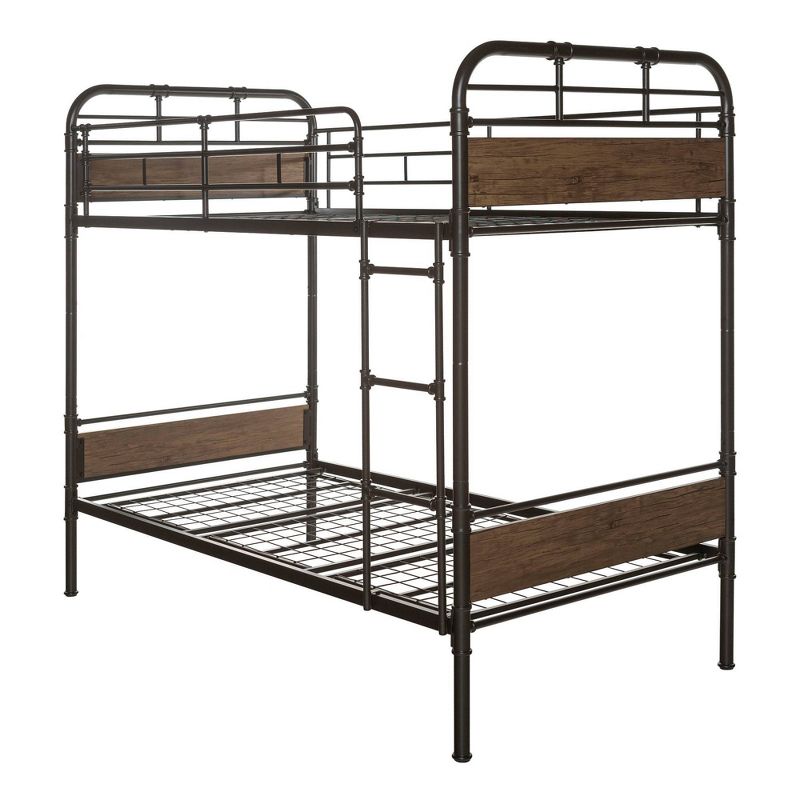 Twin over Twin Metal Wood Bunk Bed Black - Saracina Home