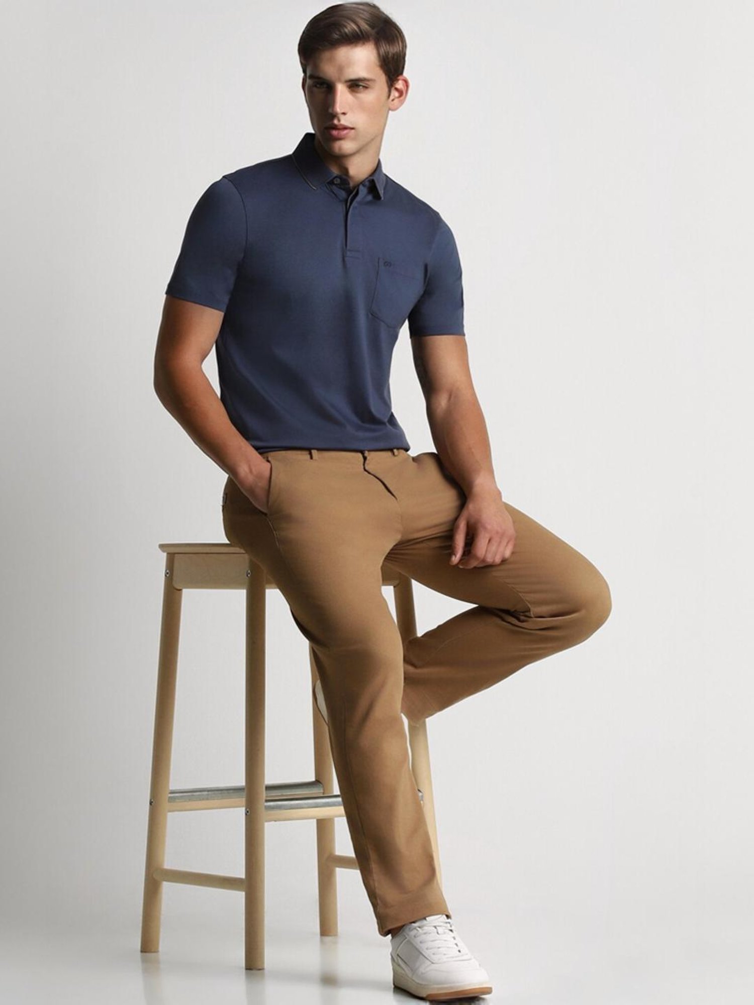 Peter England Navy Cotton Regular Fit Polo T-Shirt