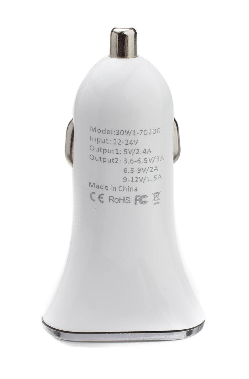 2 Port USB Car Charger, 2 x USB A, 5V 3A, Cigarette Lighter Plug, features Quick Charge v3.0