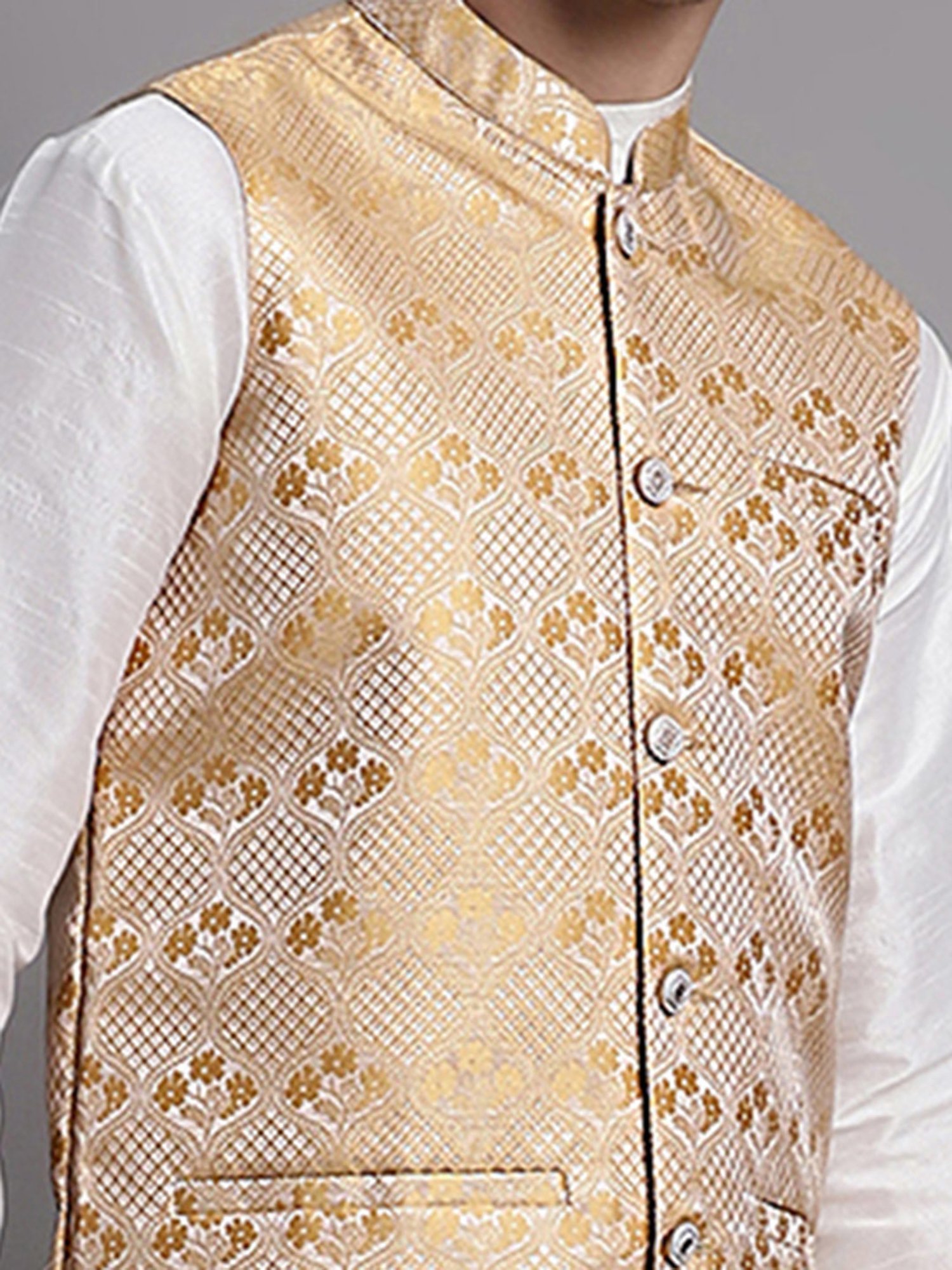 Jompers Gold Regular Fit Self Design Nehru Jacket