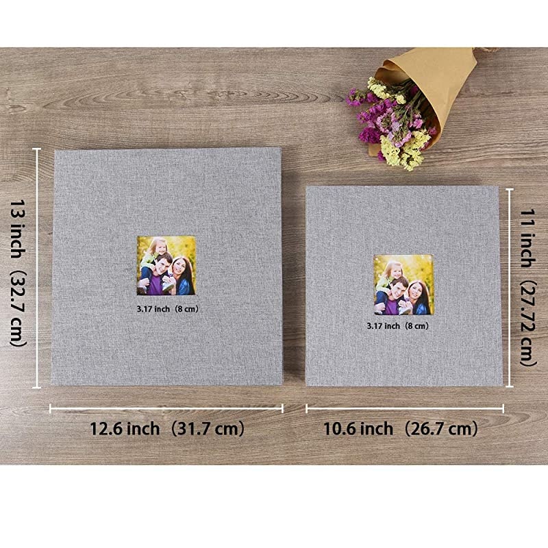 Adhesive Photo Album Magnetic Scrapbook Album 40 Magnetic Double Sided Pages Fabric Hardcover DIY Photo Album Length 11 x Width 106 Inches with A Metallic Pen Grey