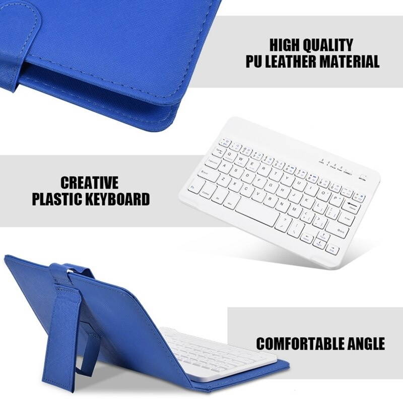2x Wireless Bluetooth Keyboard Case Leather Stand Cover for iPhone Android Phones Blue & Black