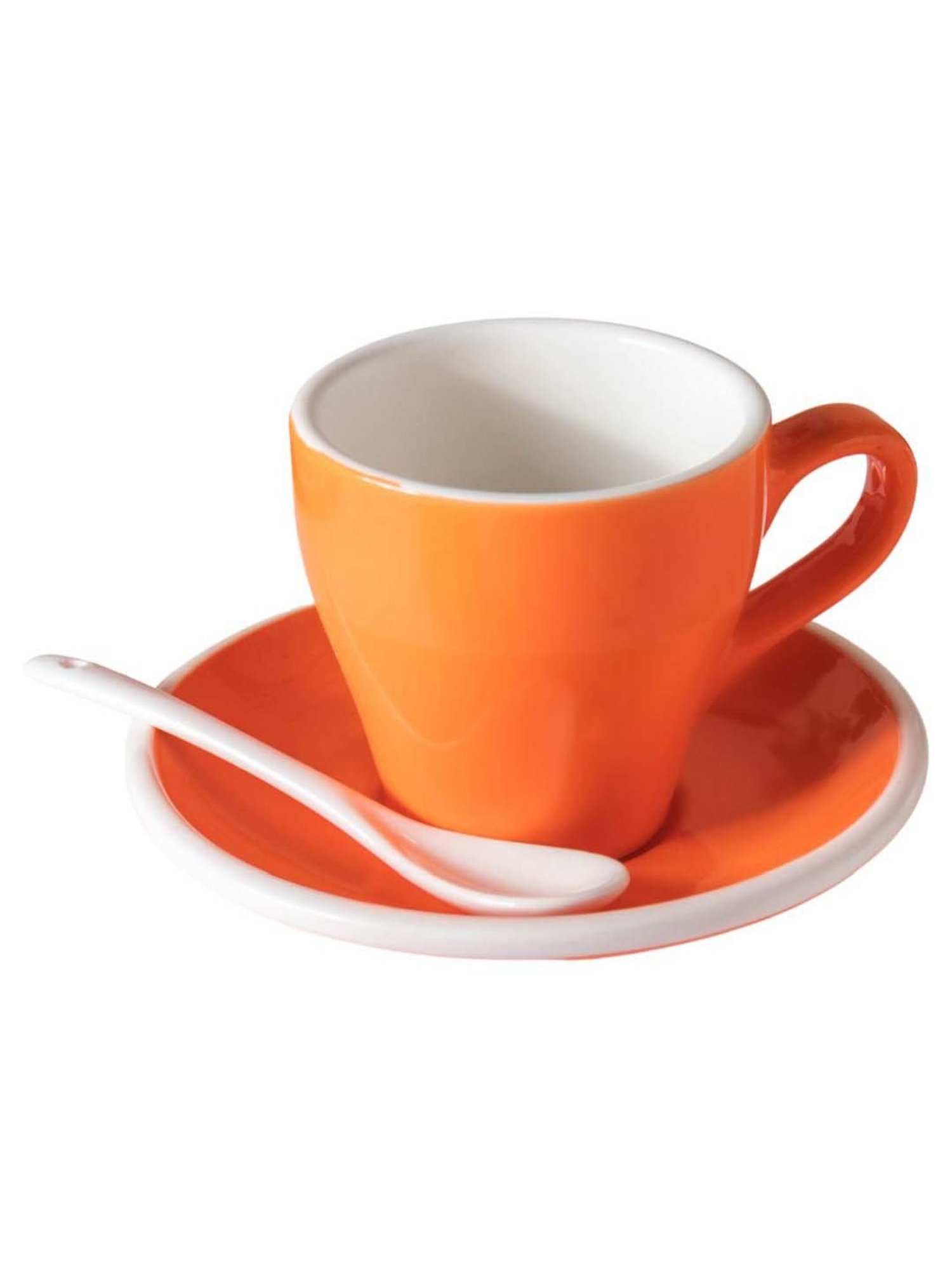 Nestasia Orange & White Food-Safe Ceramic Cup & Plate Set with Spoon, Microwaveable, Lead-Free 150ml