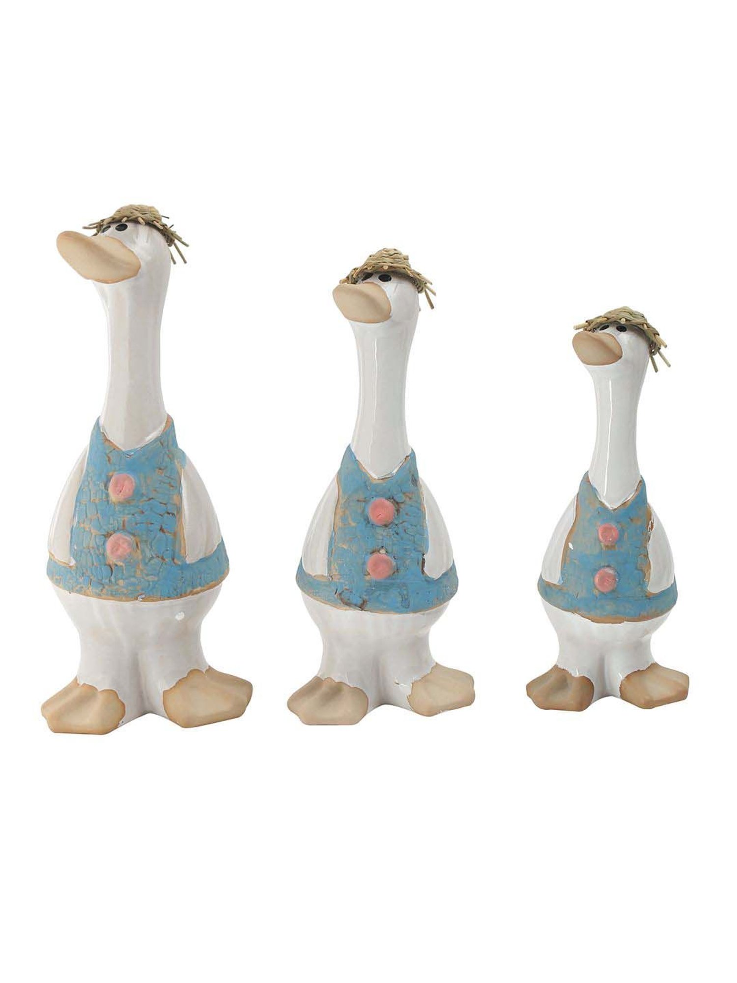 Tayhaa White & Blue Ceramic Duck Showpiece - Set of 3