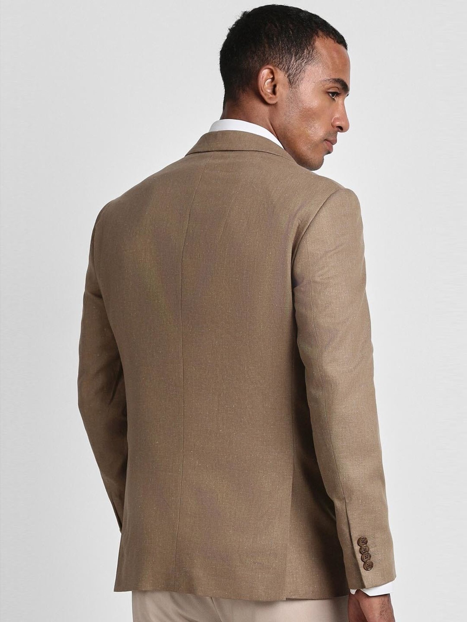 Peter England Elite Brown Linen Slim Fit Blazer