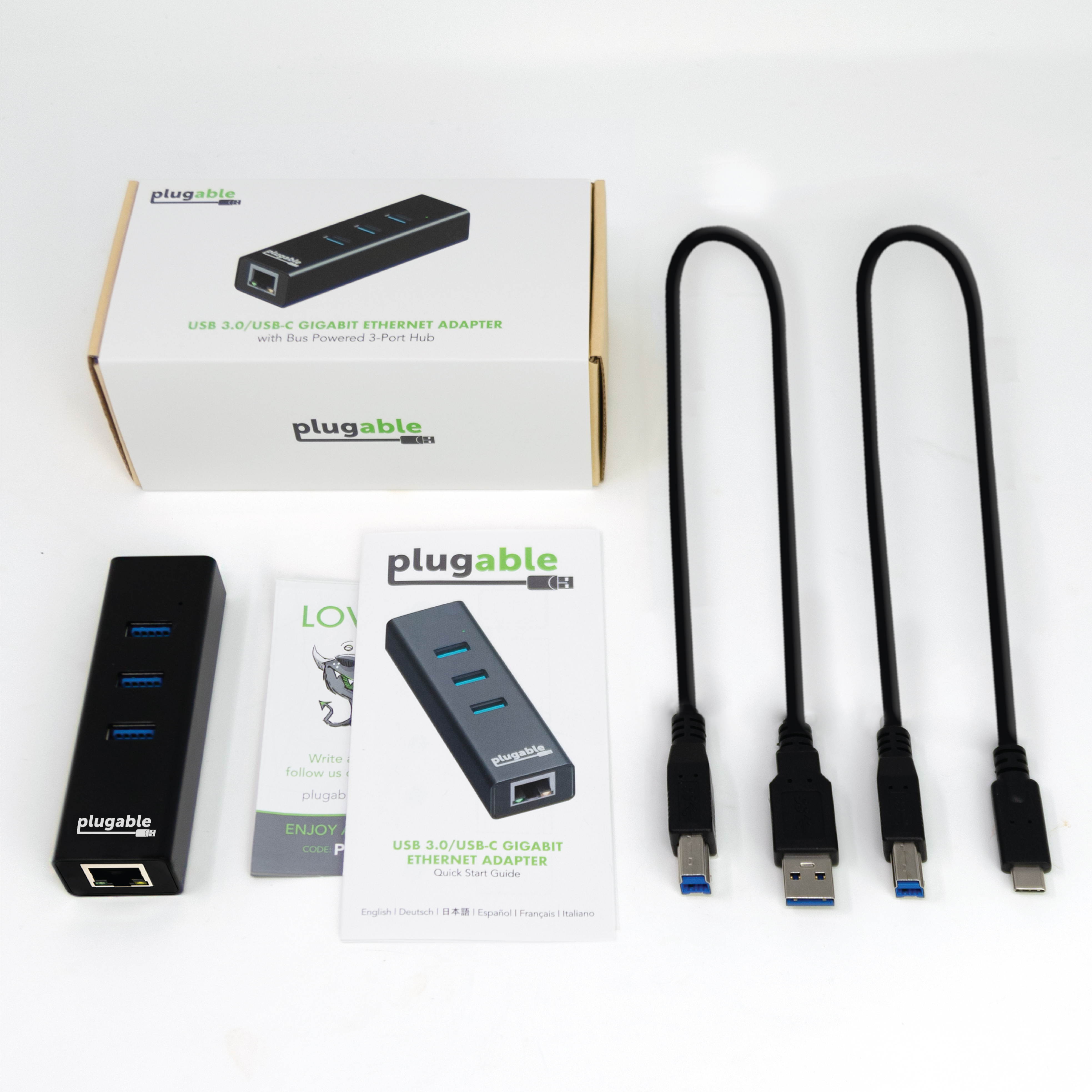 Plugable Travel USB Hub and Network Adapter - 3-Port USB 3.0, 1-Port Ethernet