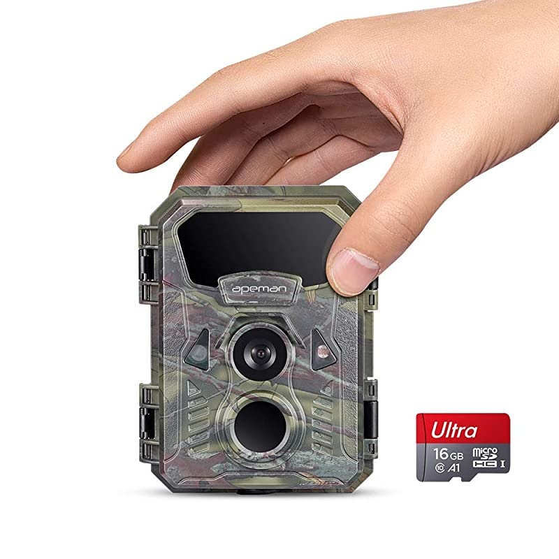Mini Trail Camera 16MP 1080P with 16GB Micro SD Card Waterproof Night Vision Game Camera for Wildlife Detecting, Home Security