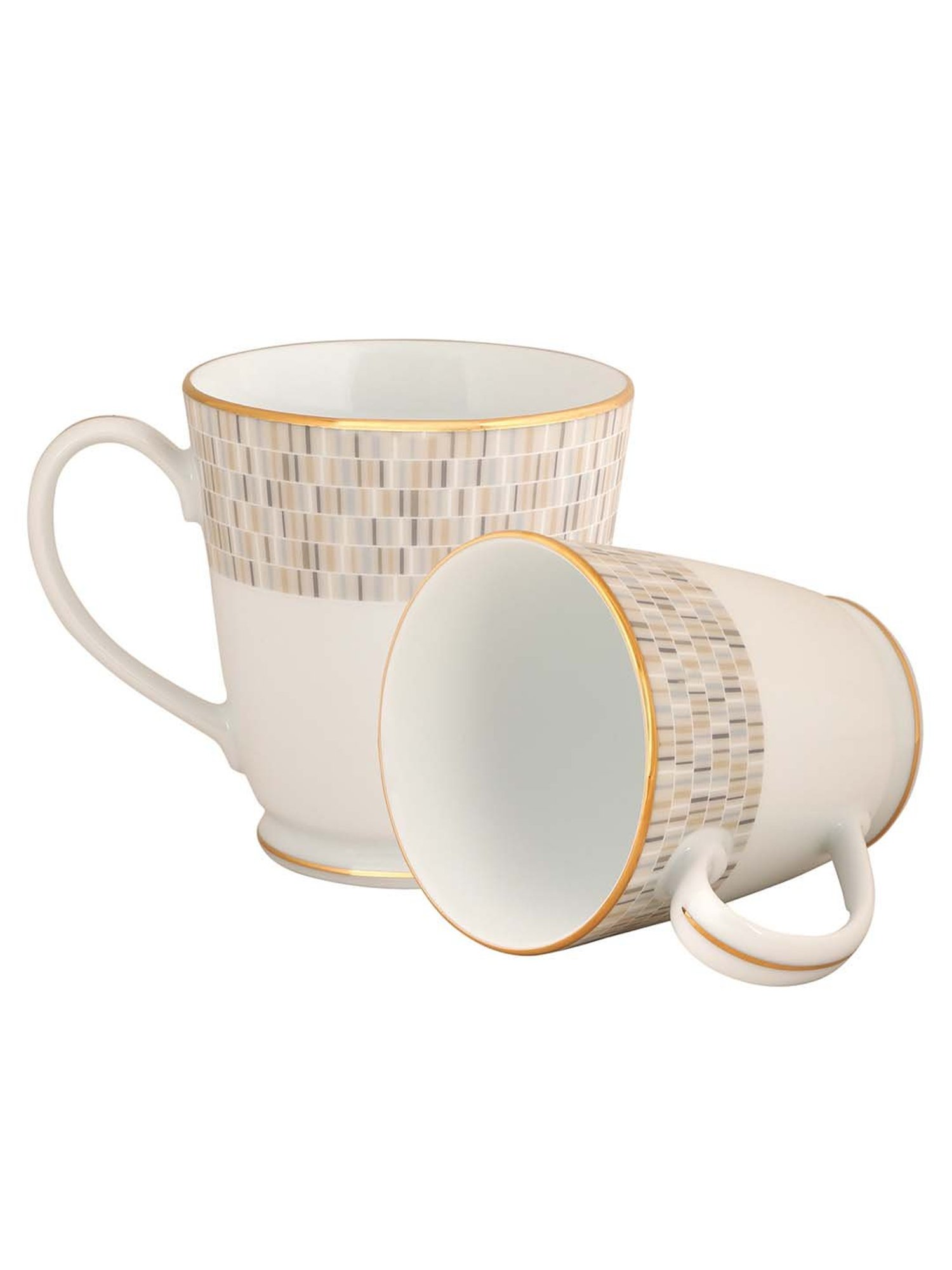 NORITAKE Hearth Off-White & Brown Porcelain Ville De Lumiere Tea Mug (0.37 L) - Set of 2