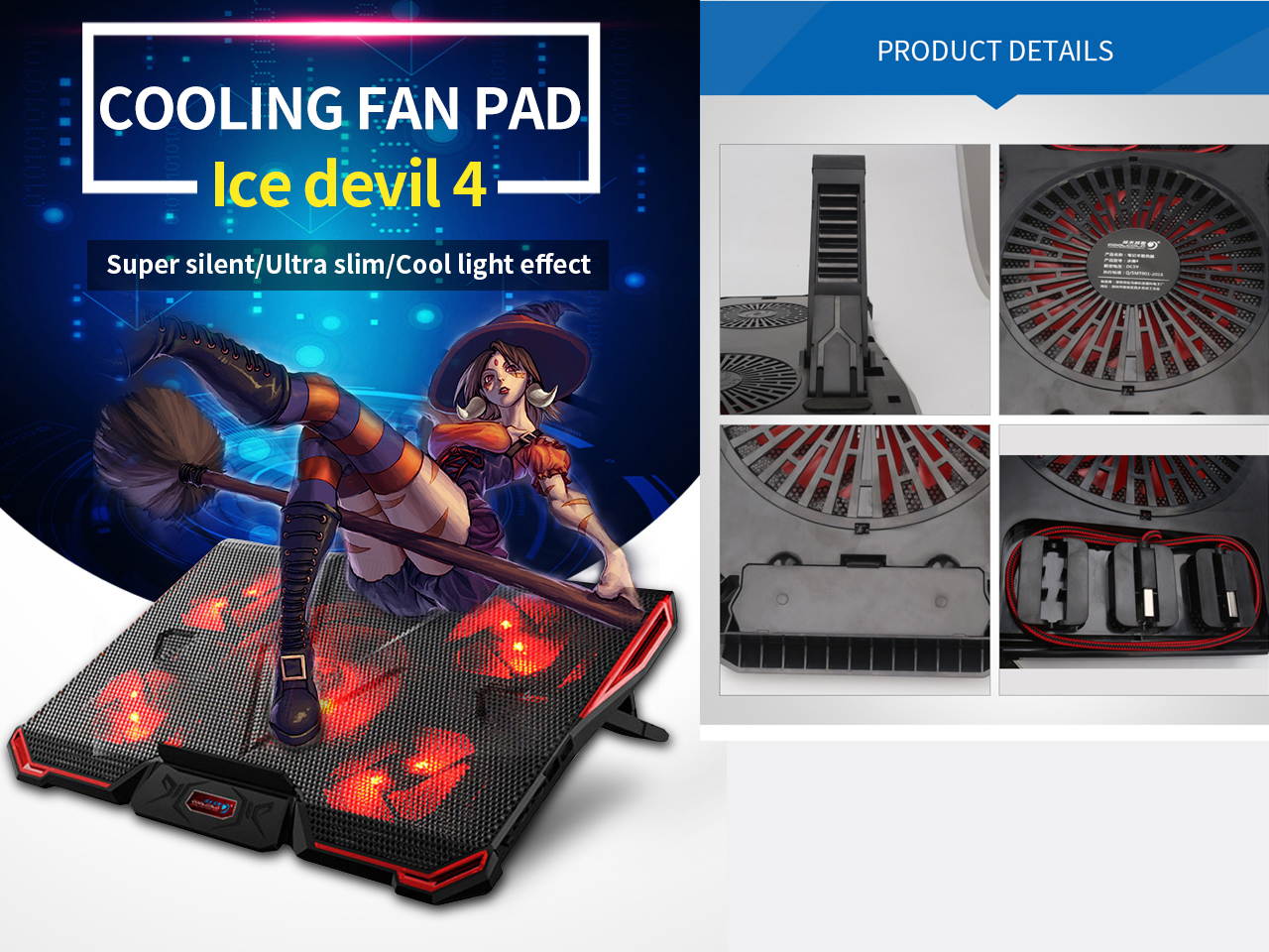 CoolCold 5 Fans 2 USB Laptop Cooling Pad Adjustable Notebook Holder High Speed Cooler for Macbook air/pro 12"13"14"15.6"17.3"