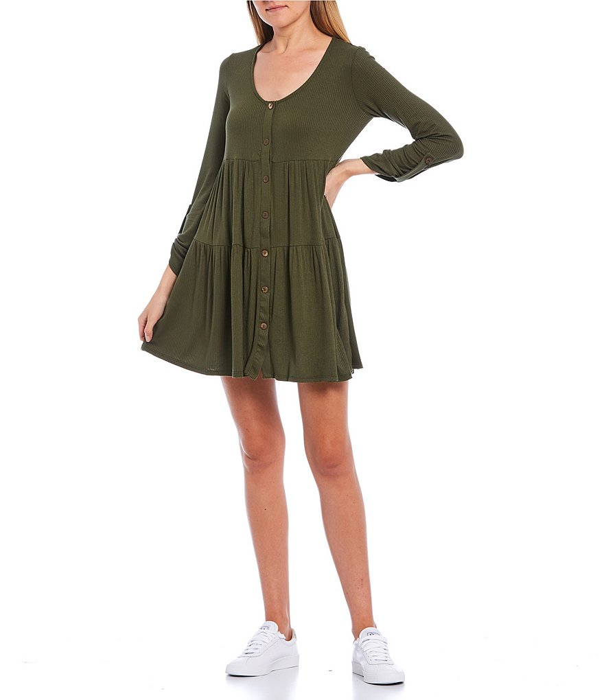 Allison & Kelly Long Sleeve Button-Front Babydoll Dress