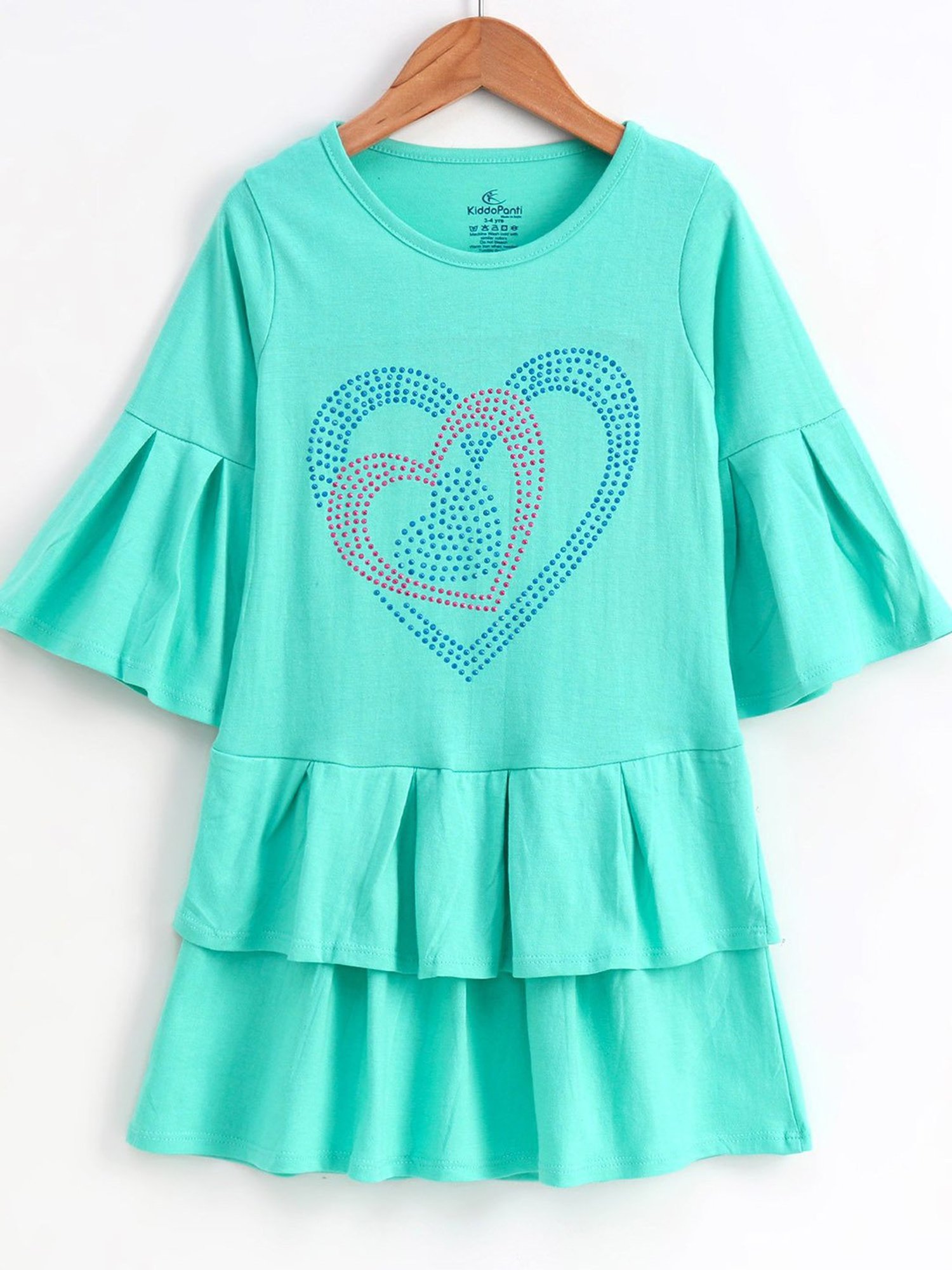 Kiddopanti Kids Mint Green Embellished Dress