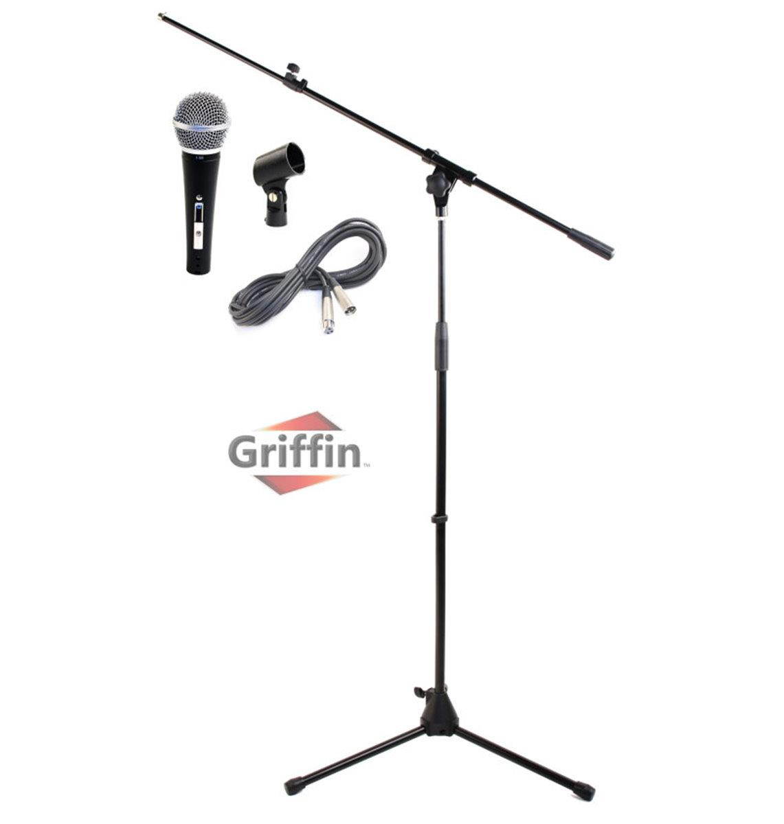 Microphone Stand Studio Package by GRIFFIN | Telescoping Boom Arm Mount & Tripod Holder | Singing Handheld Vocal Microphone, 20FT XLR Mic Cable | Live Stage Gear For Recording Studio or PA DJ Karaoke