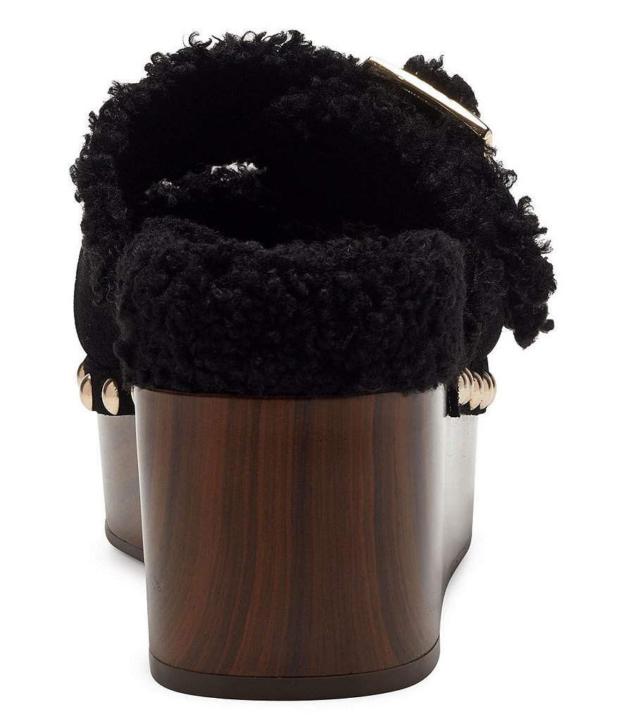 Jessica Simpson Cyriss Suede Faux Shearling Studded Buckle Wedges