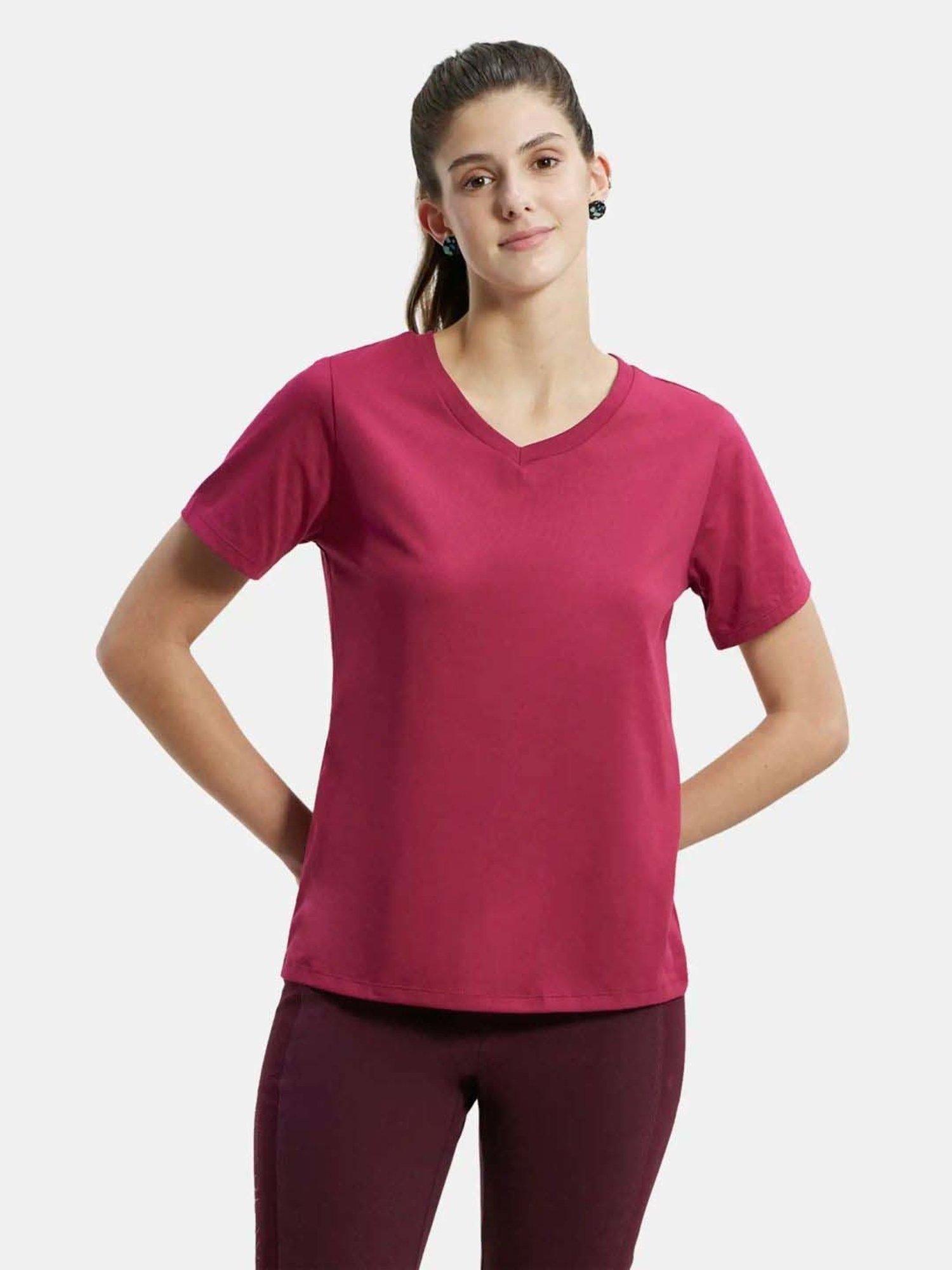 Jockey AW88 Women's Super Combed Cotton Rich Relaxed Fit Solid Curved Hem Styled Half Sleeve T-Shirt