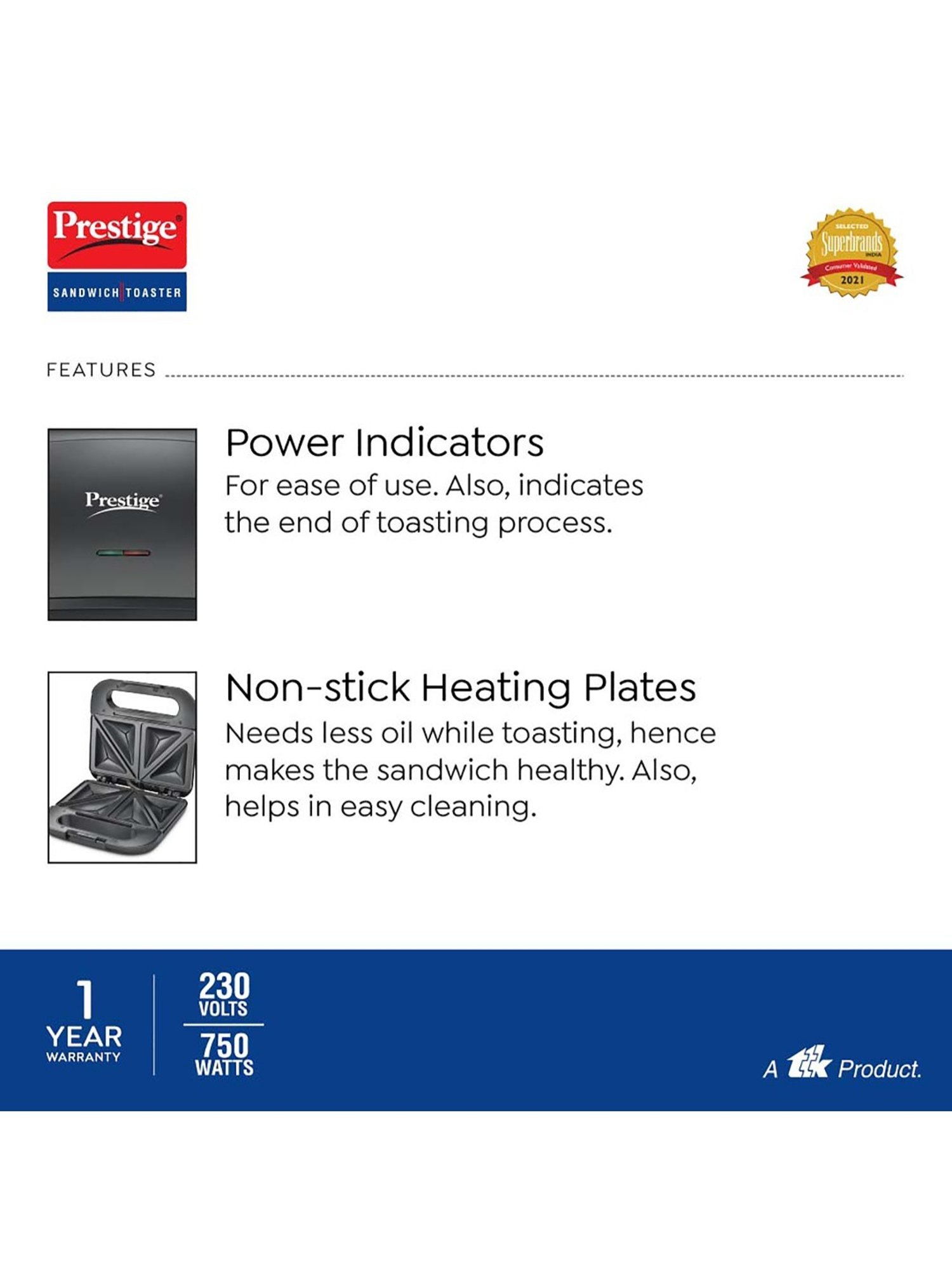 Borosil Sandwich Maker 2000W with Non stick coating (Black)