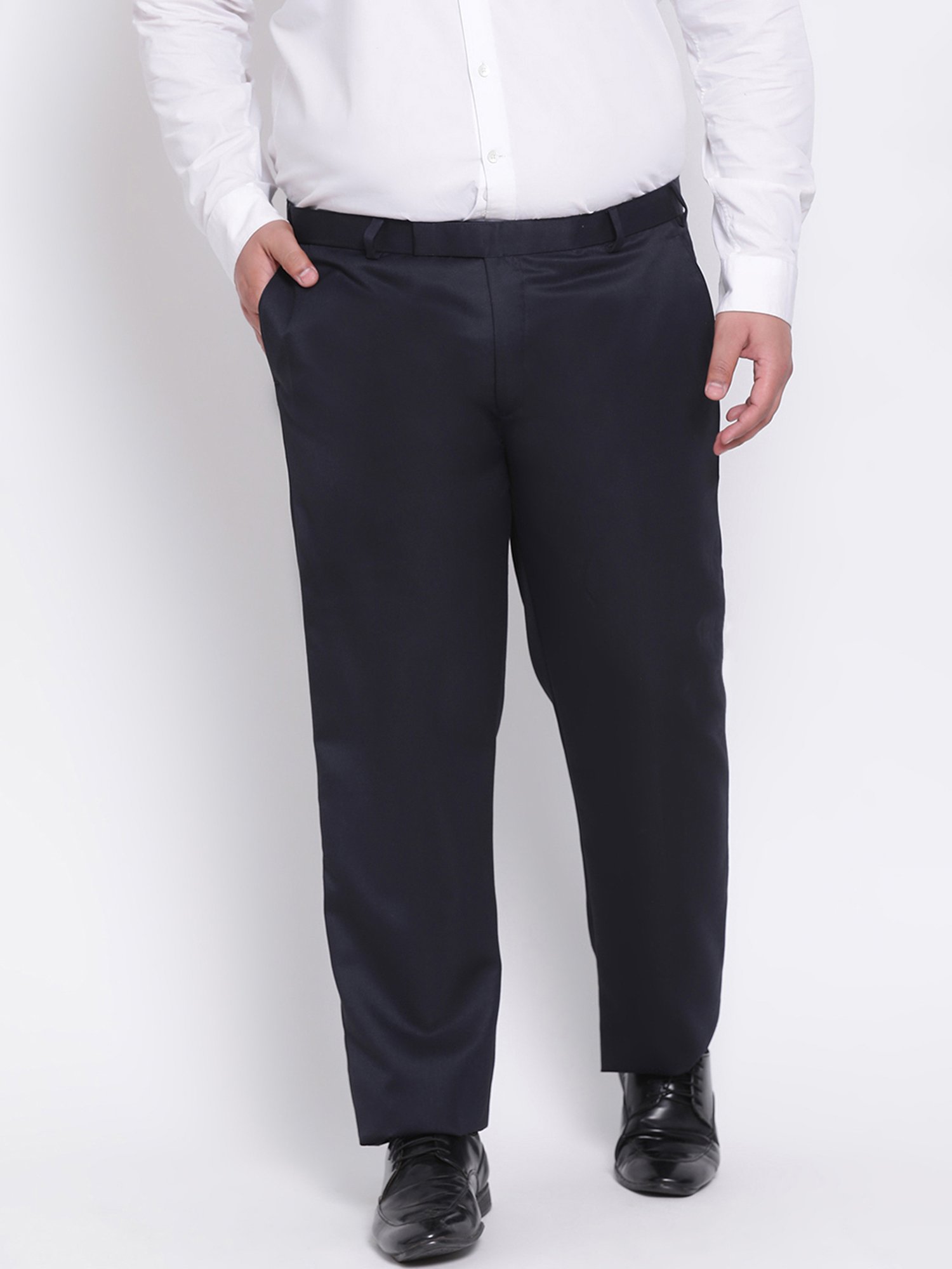 Hangup Plus Navy Regular Fit Plus Size Flat Front Trousers