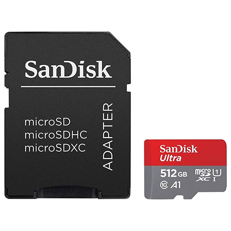 512GB Ultra MicroSDXC UHS-I Memory Card with Adapter - 100MB/s, C10, U1, Full HD, A1, Micro SD Card - SDSQUAR-512G-GN6MA