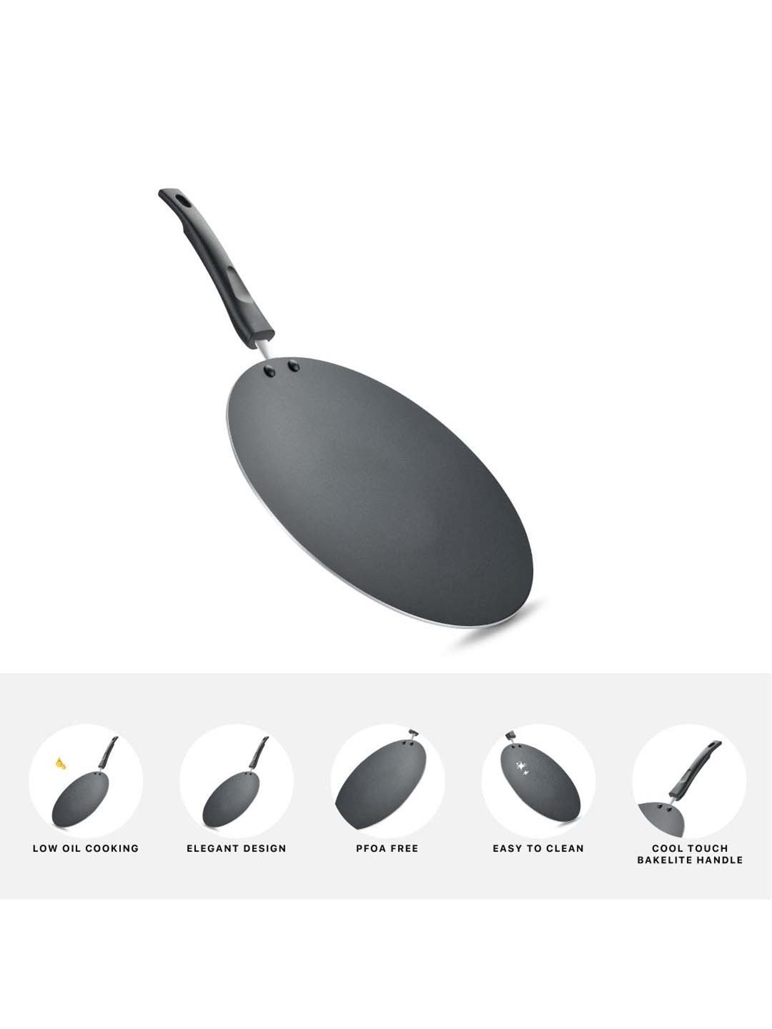 JUDGE Everyday Black Aluminium 28 cm Concave Tawa (0.5 L)