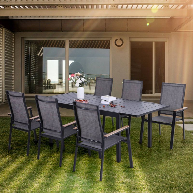 7pc Patio Set with Expandable Table & Lightweight Aluminum Frame Stackable Sling Chairs - Captiva Designs