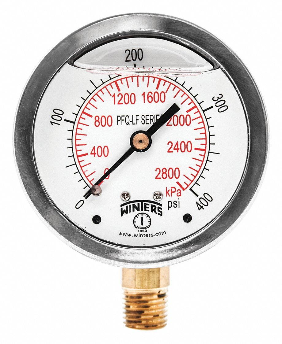 WINTERS PFQ817LF Gauge,Pressure,2-1/2in.,0 to 400 psi