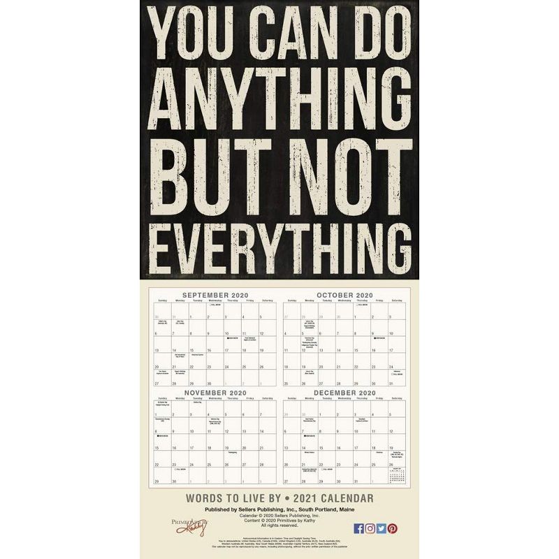 Sellers Publishing 2021 Words to Live By 16-Month Wall Calendar Phillips, Kathy/Primitives by Kathy