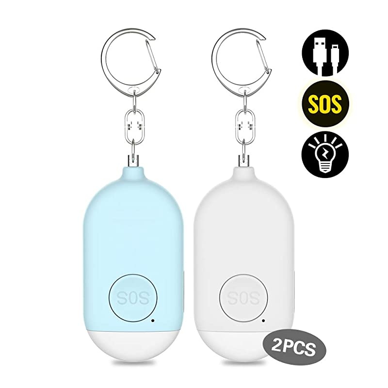 Security Alarm Keychain with LED Flashlight for Women and Seniors USB Chargable Safe Scream Alarm Emergency Self Defense Alarm Safety Alert for Girls Kids and Men2 Pack