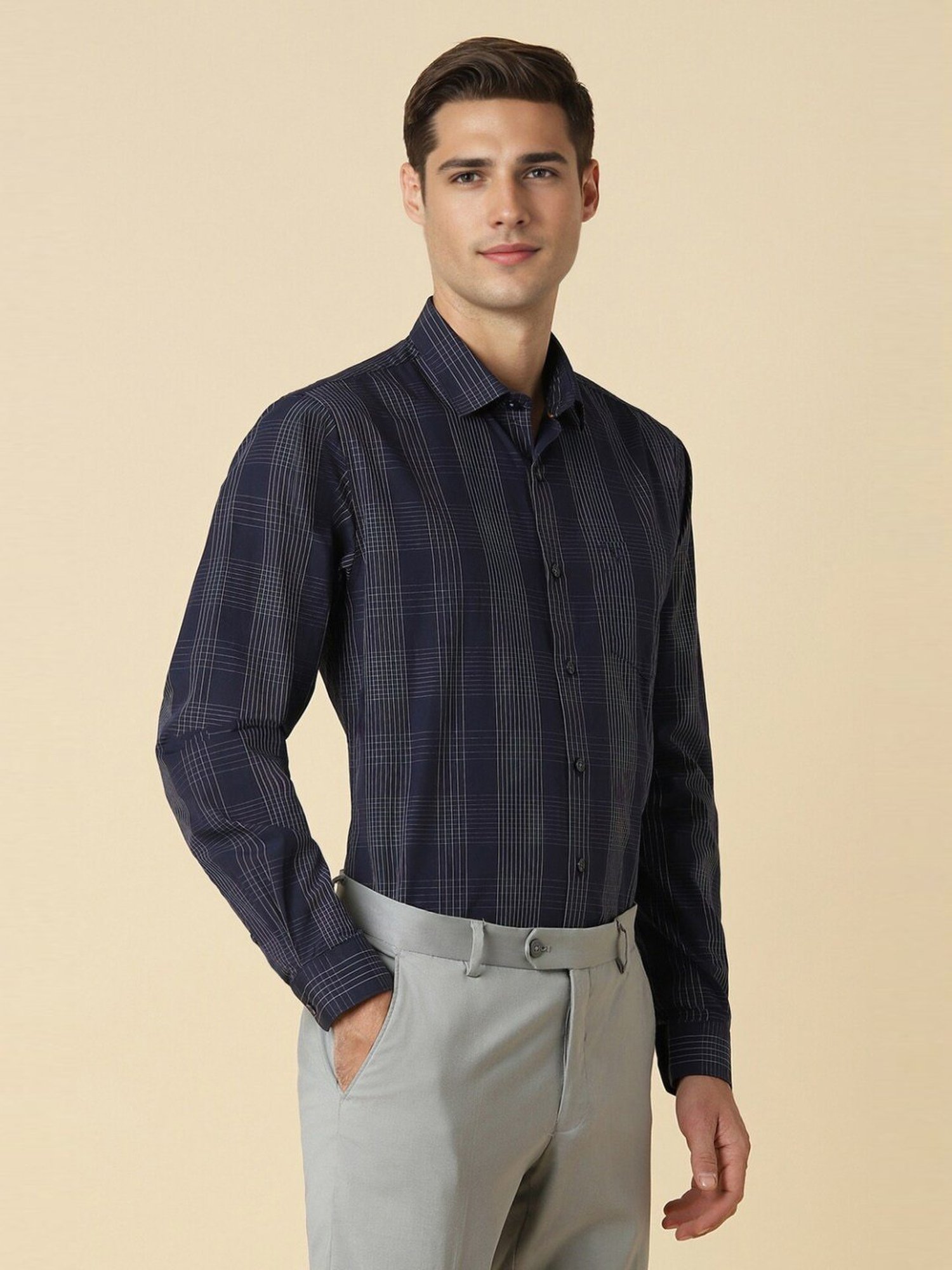 Sojanya Blue Cotton Regular Fit Self Pattern Shirt