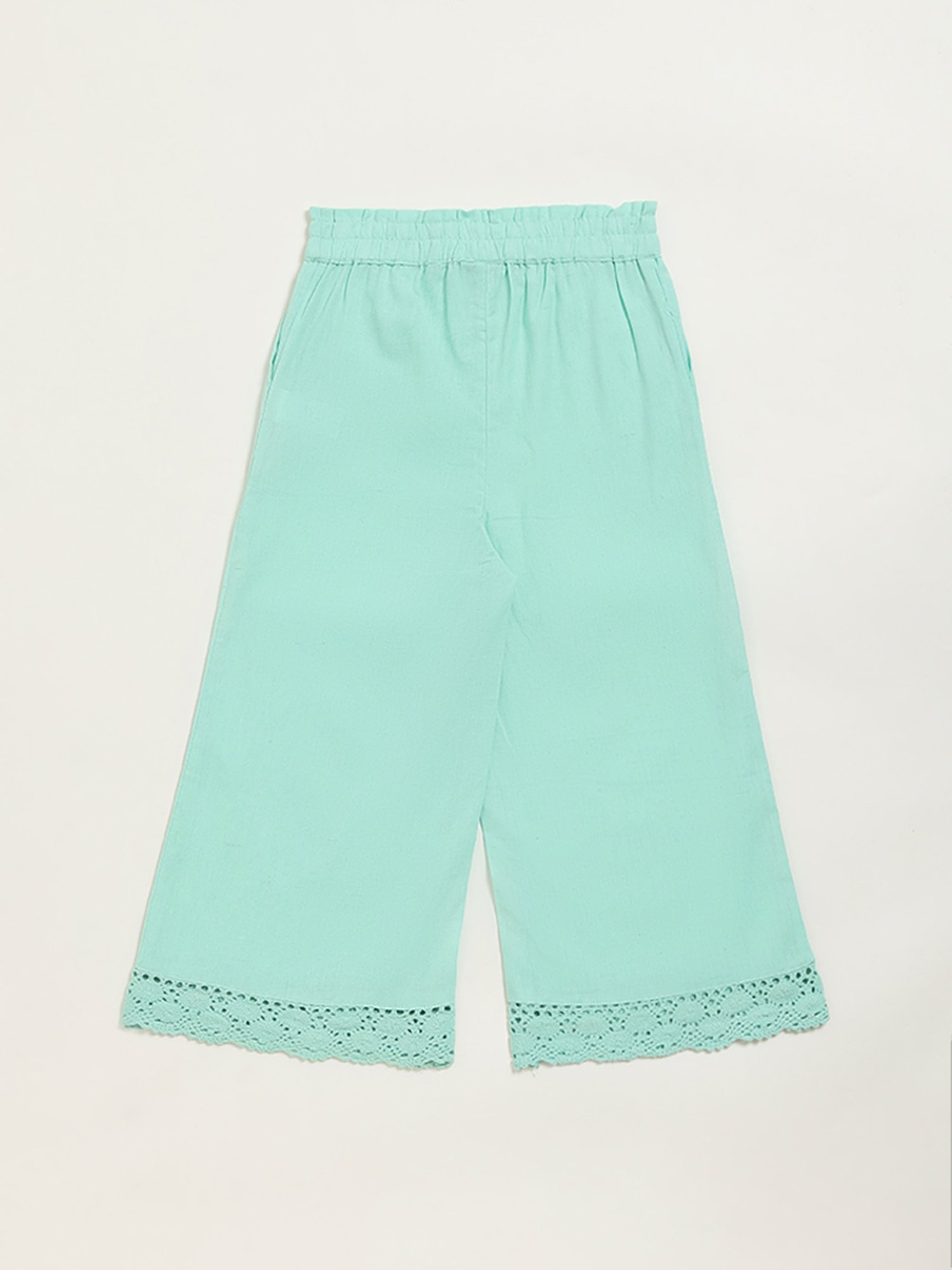 Utsa Kids by Westside Blue Crochet Detailed Cotton Blend Palazzos