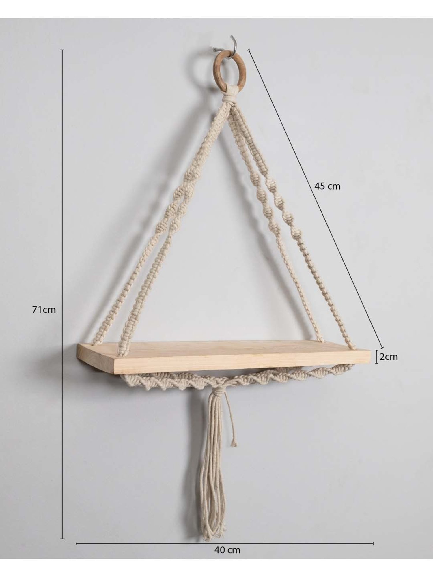 Homesake Macrame Beige Wood Wall Hanging Shelf