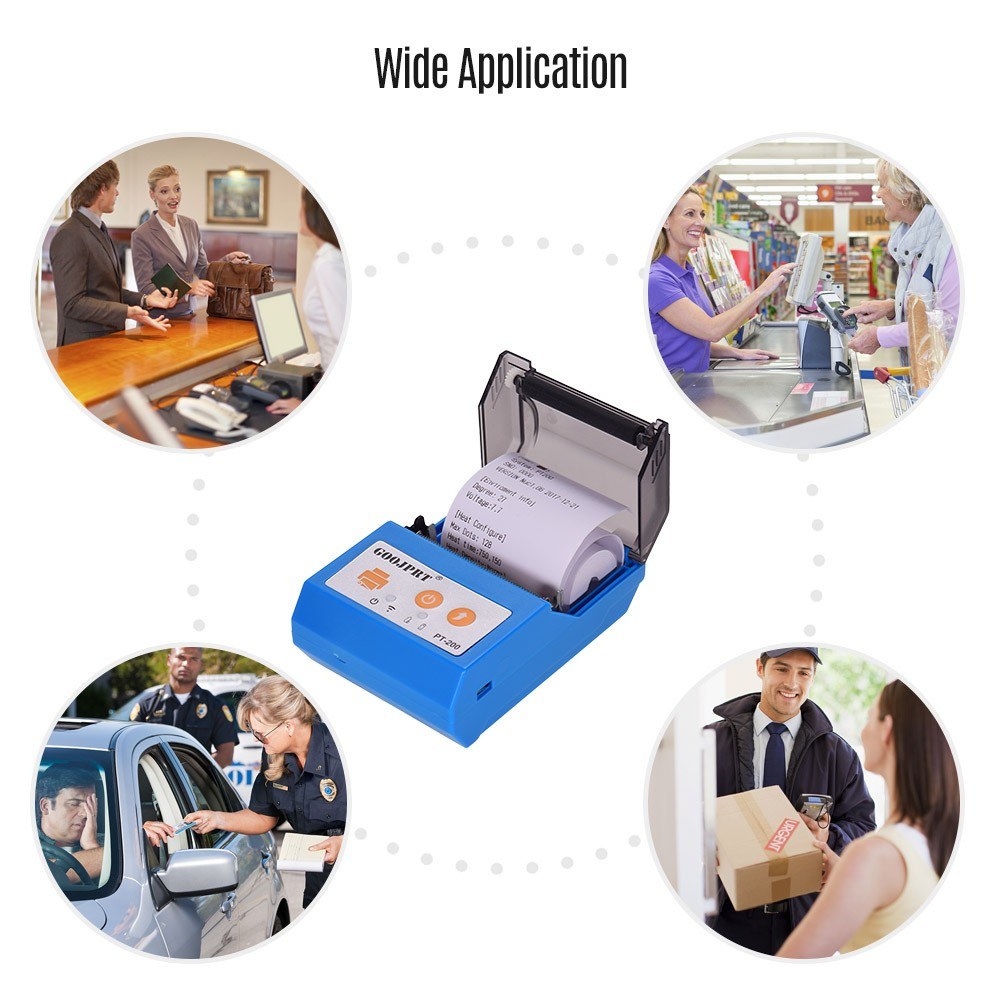 PT200 Portable Wireless BT 58mm Receipt Thermal Printer Mini Personal Bill Printer Compatible with ESC/POS Print Commands Set for iOS Android Windows for Restaurant Supermarket Retail Store Business