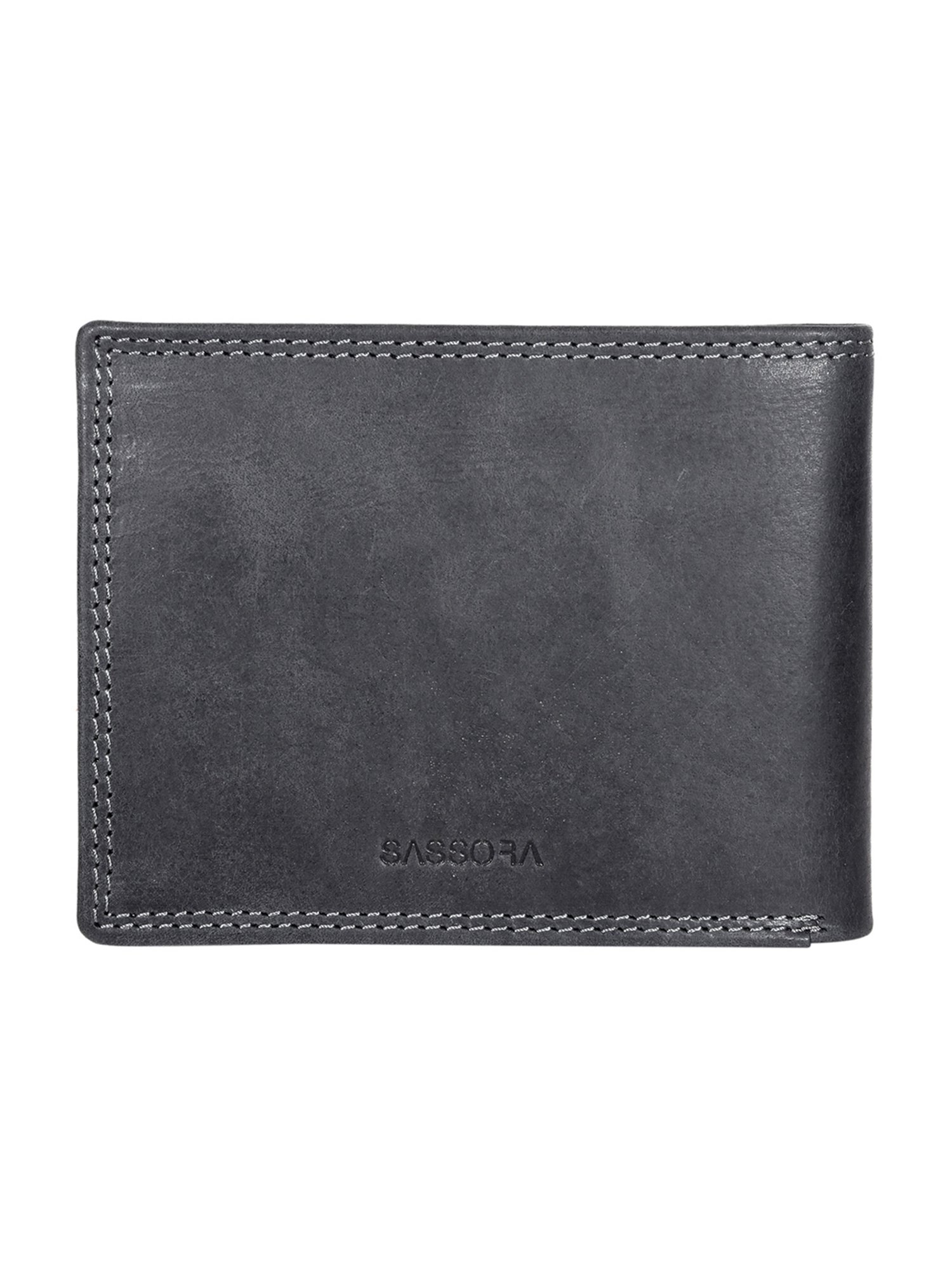 SASSORA Black ARLO Textured Small Leather Bi-Fold Wallet